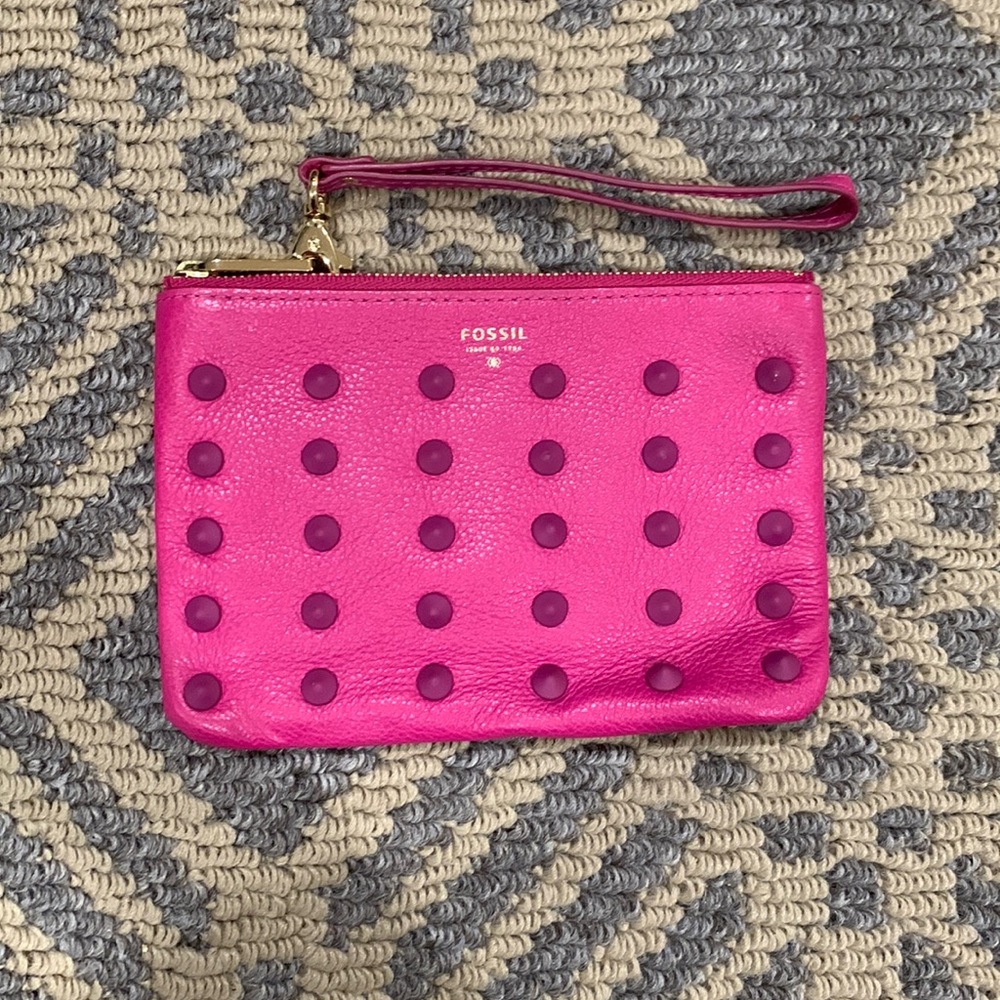 Fossil leather pink small wristlet